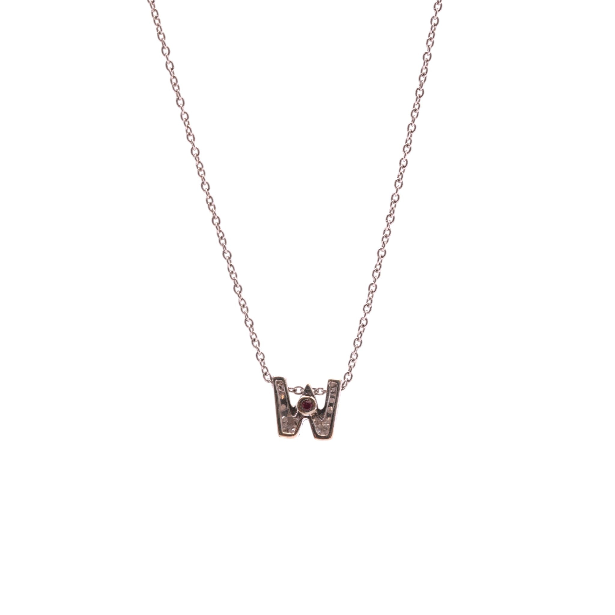Pre-Owned Roberto Coin Diamond Tiny Treasures "W" Necklace