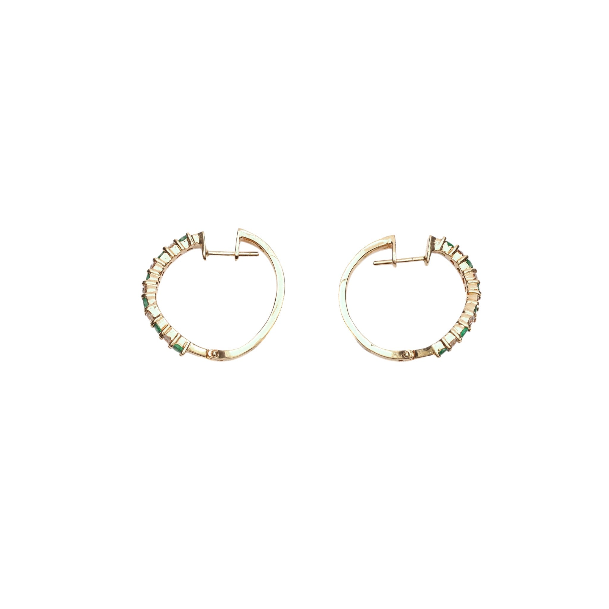 Pre-Owned Emerald and Diamond Hoop Earrings