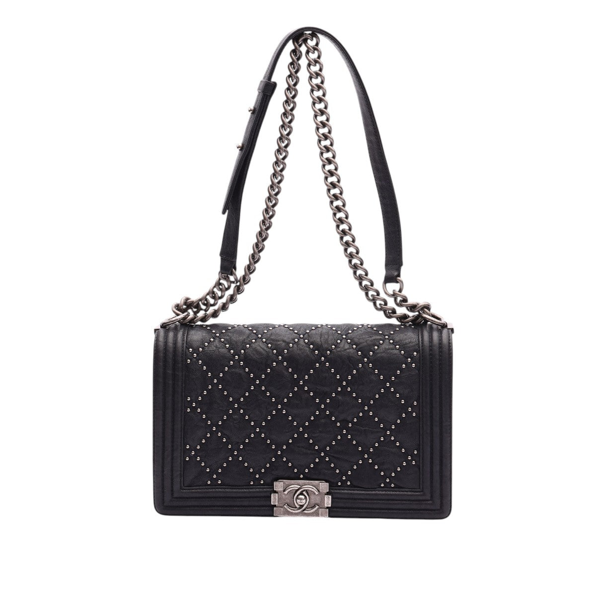 Pre-Owned Chanel Studded Boy Flap Bag New Medium