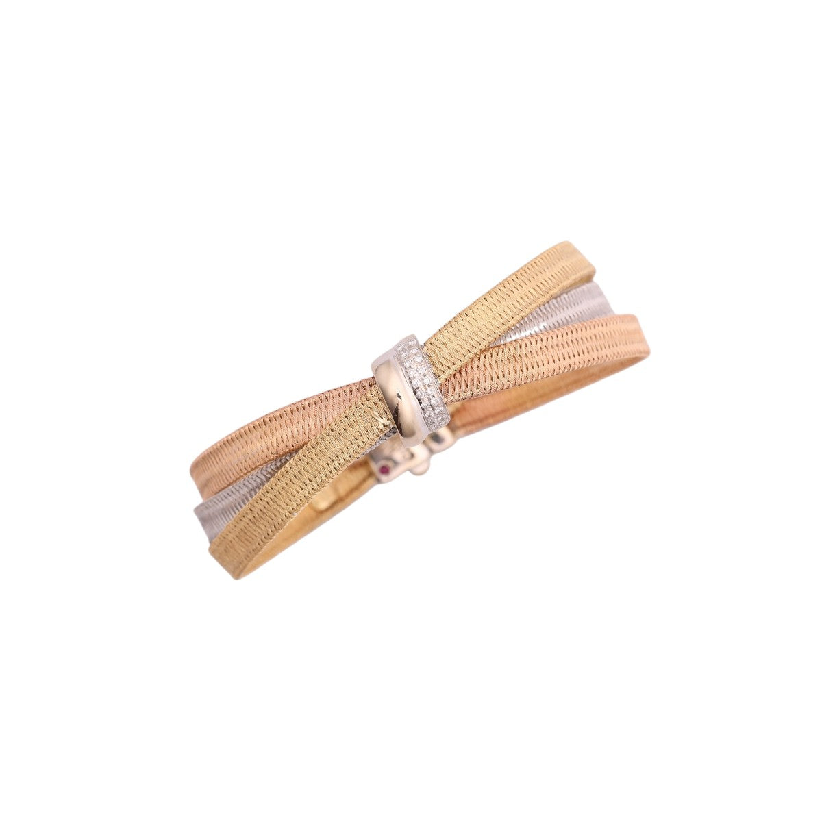 Pre-Owned Roberto Coin Diamond Tri-Color Silk Weave Flex Bracelet