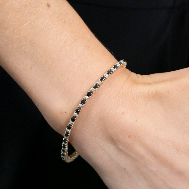 Pre-Owned Blue Sapphire and Diamond Line Bracelet