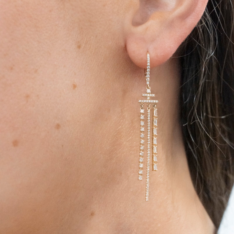 Pre-Owned Diamond Three-Row Chandelier Earrings