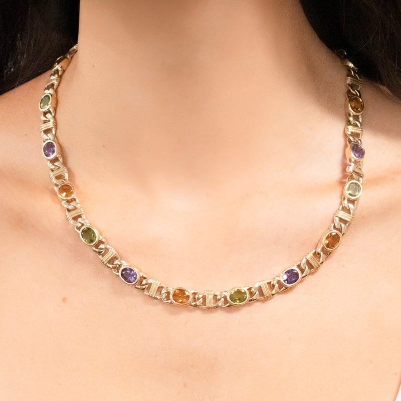 Pre-Owned Multi Gemstone Link Necklace