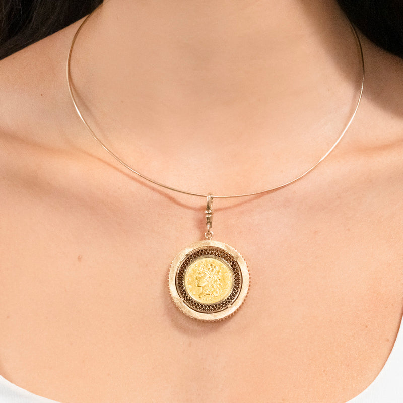 Pre-Owned Gold Half Eagle Coin Collar Necklace