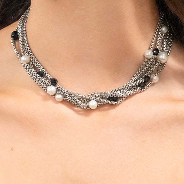 Pre-Owned David Yurman Pearl and Black Onyx Multistrand Necklace