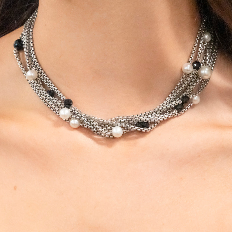 Pre-Owned David Yurman Pearl and Black Onyx Multistrand Necklace