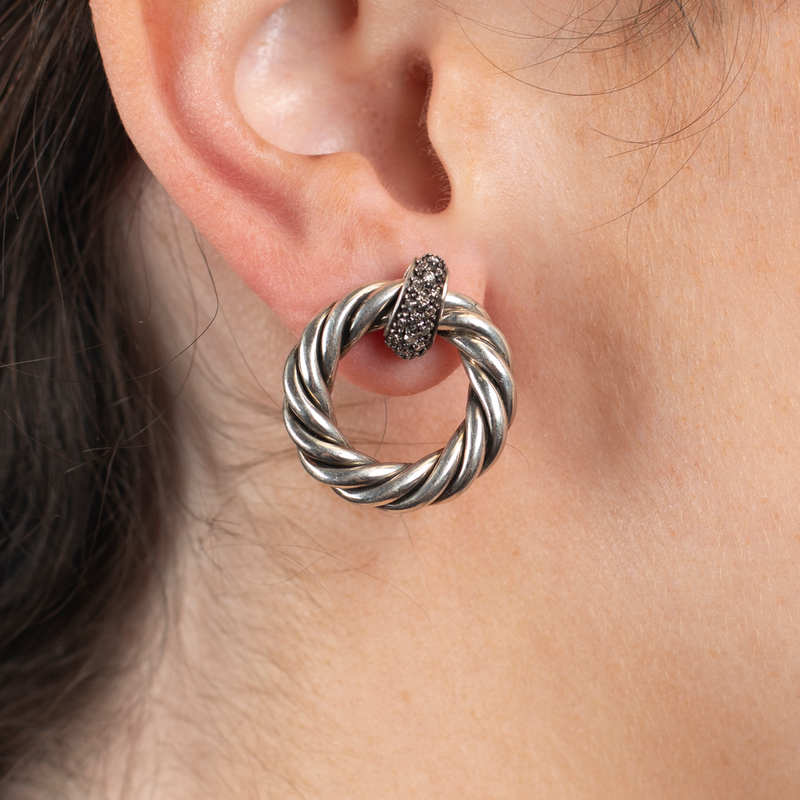 Pre-Owned David Yurman Diamond Cable Classic Earrings STORE 5a