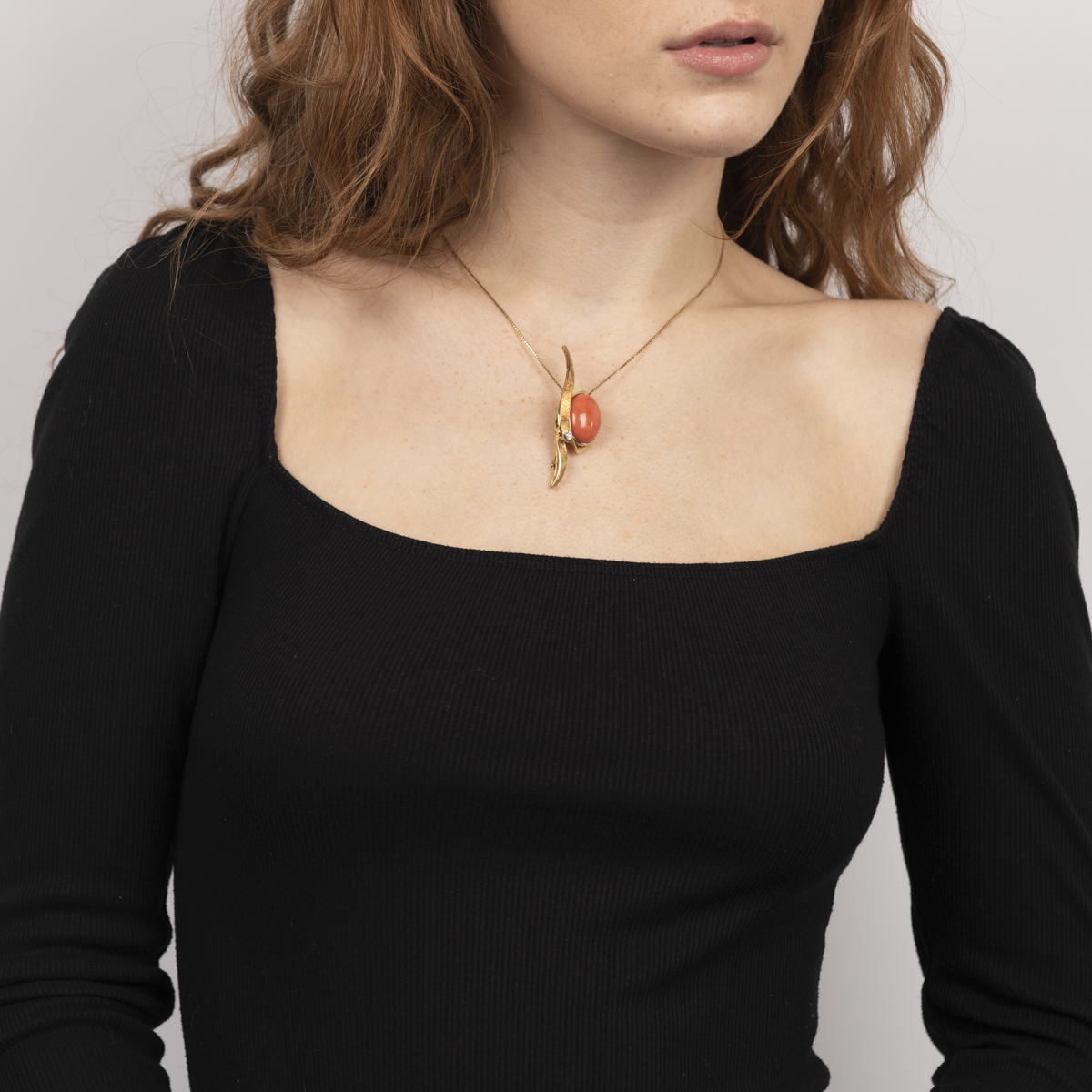 Pre-Owned Coral and Diamond Brooch