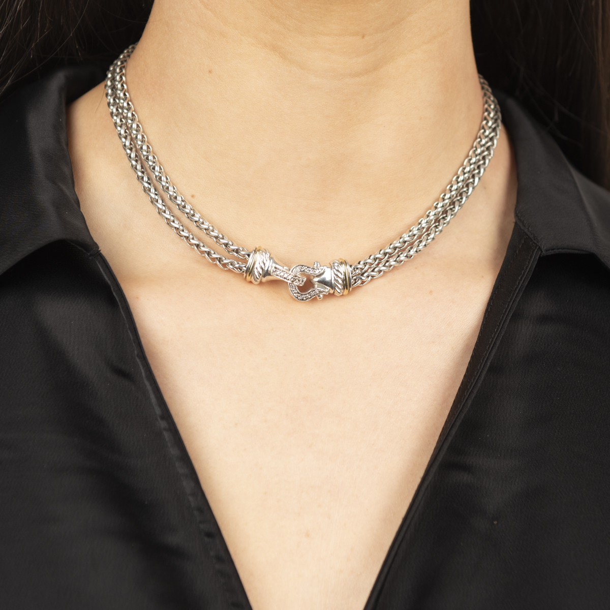 Pre-Owned David Yurman Diamond Buckle Double Wheat Chain Pre-Owned David Yurman Diamond Buckle Double Wheat Chain