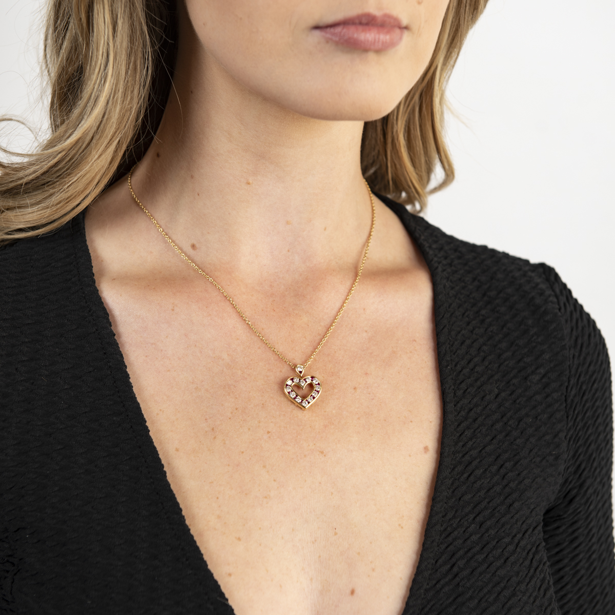Pre-Owned Diamond and Red Ruby Heart Pendant