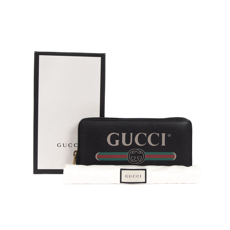 Pre-Owned Gucci GG Logo Web Accent Zip Wallet