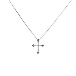 Pre-Owned Diamond and Sapphire Cross Necklace