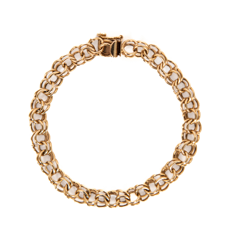 Solid Double Link Bracelet 14K Gold 7-1/4