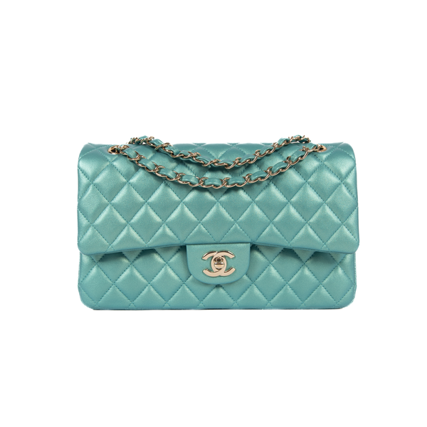 Pre-Owned Chanel Medium Classic Double Flap in Iridescent Green
