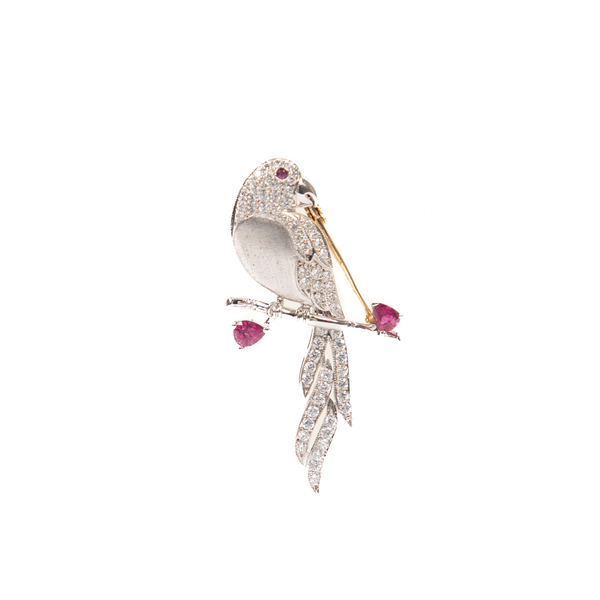 Pre-Owned Diamond and Ruby Bird Convertible Pin