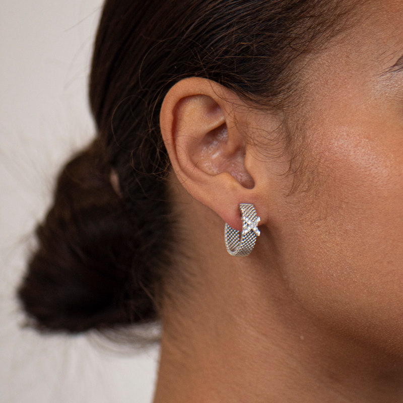 Pre-Owned Cede Schmuch Design Diamond Mesh Hoop Earrings