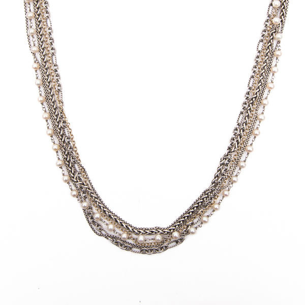 Pre-Owned David Yurman Pearl 6-Row Multi Chain Long Necklace