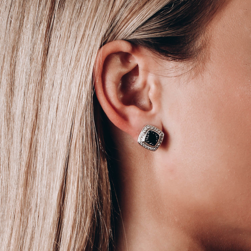 Pre Owned David Yurman Black Onyx and Diamond Albion Stud Earrings