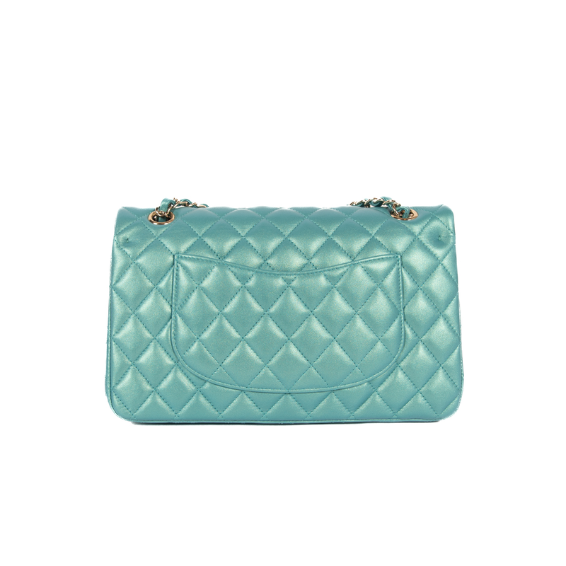 Pre-Owned Chanel Medium Classic Double Flap in Iridescent Green
