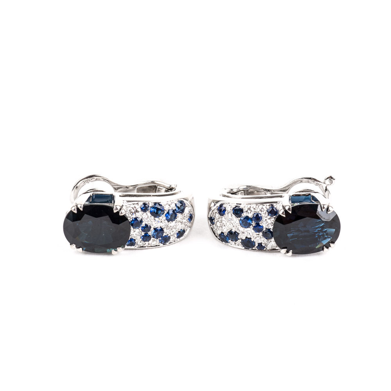PRE-OWNED BLUE SAPPHIRE AND DIAMOND EARRINGS